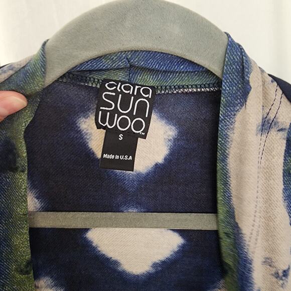 Clara Sun Woo Kimono Cardigan Womens S Blue Green Tie Dye Open Front Boho NWT - Picture 6 of 10